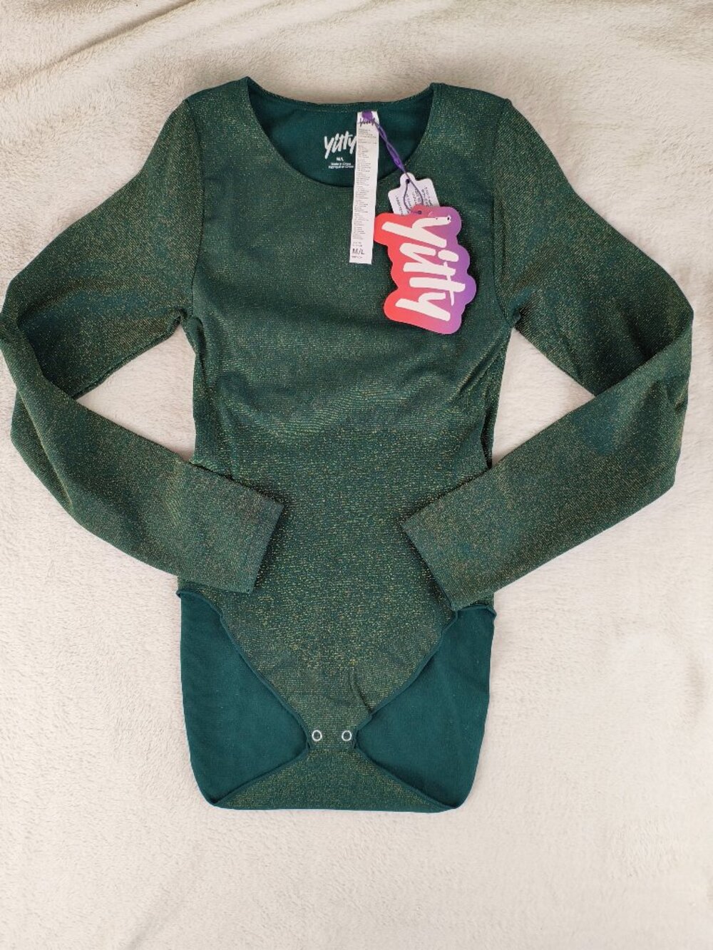 NWT Yitty Nearly Naked Shaping Luxe Bodysuit Long Sleeve Green Gold NEW